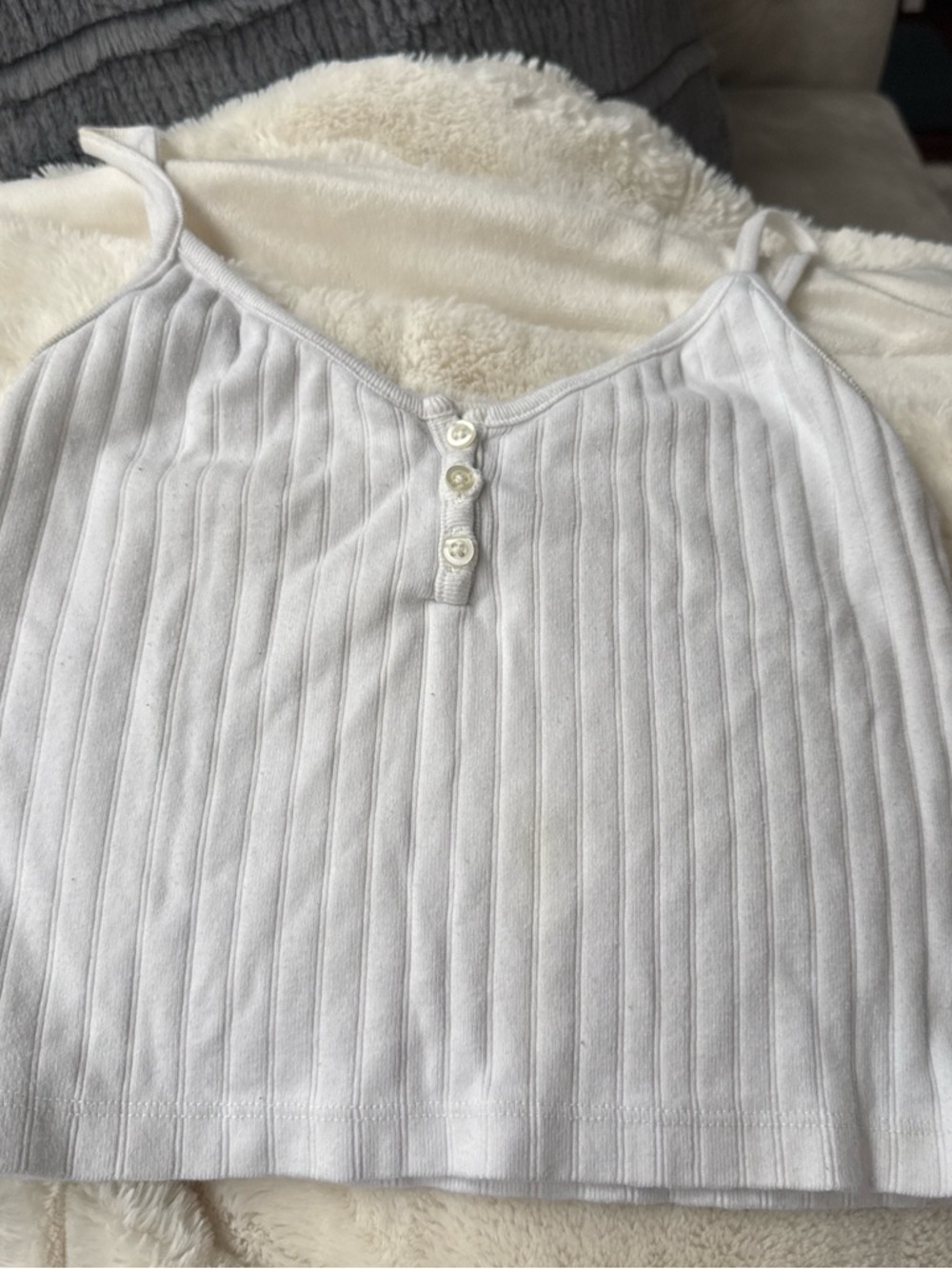 Brandy Melville White Ribbed Button-Front Cami